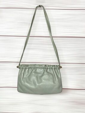 Susan Gail Leather Mini Shoulder Bag Purse Gray Ruched Bar Frame Vintage